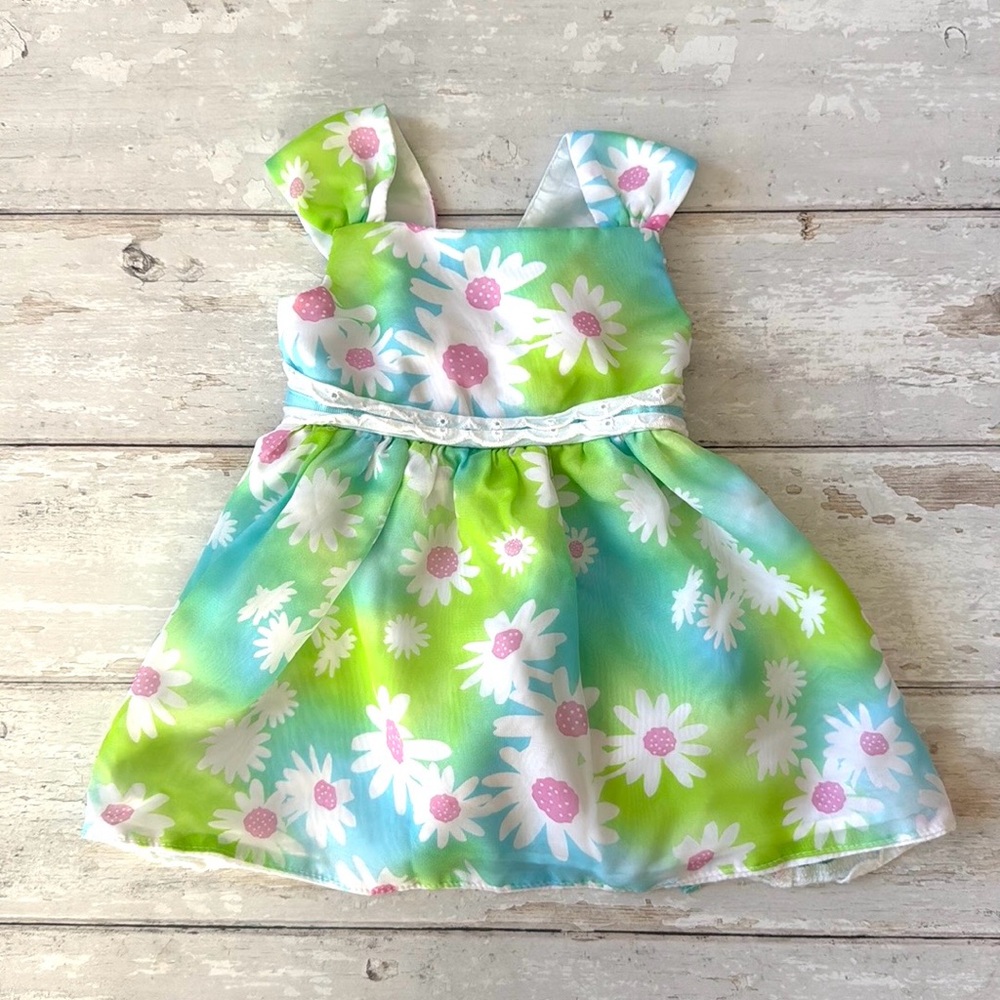 Baby Girl 12m Formal Easter Spring Daisy Print Flower Floral Dress Green Blue
